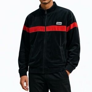 Vintage Velour FILA Track Jacket Men’s Size US XL Black color Block Red